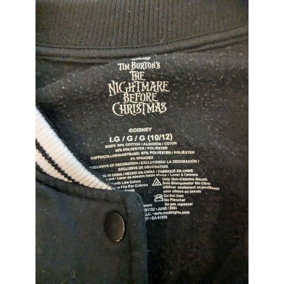 Disney Nightmare Before Christmas Sally Black Bomber Jacket Girls Large 10-12 - Picture 2 of 6